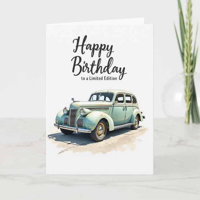 Tarjeta Clásica de Cumpleaños con Coche (Anverso)