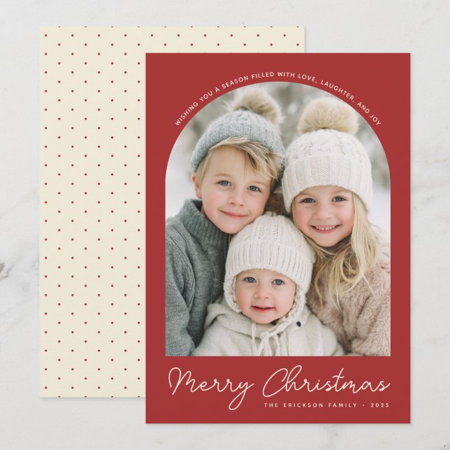 Tarjeta Clásica de Navidad con Arco para Foto Feli (Anverso / Reverso)