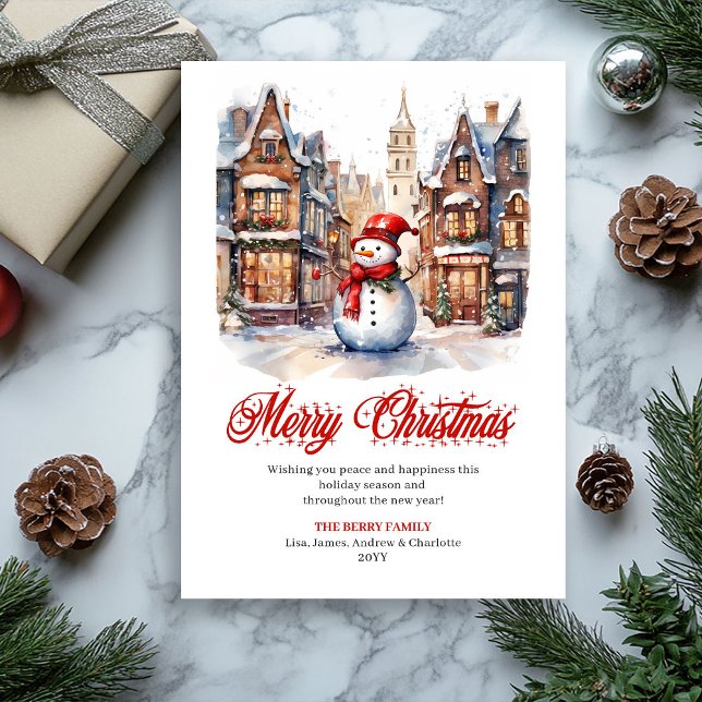 Tarjeta clásica de Navidad con escena festiva (Classic holiday scene Christmas greeting card

)