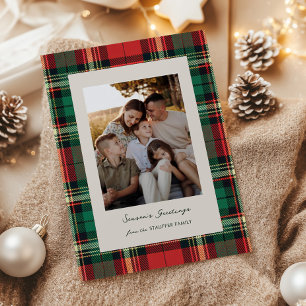 Tarjeta Clásica de Navidad de Cuadros con Cuadrícu