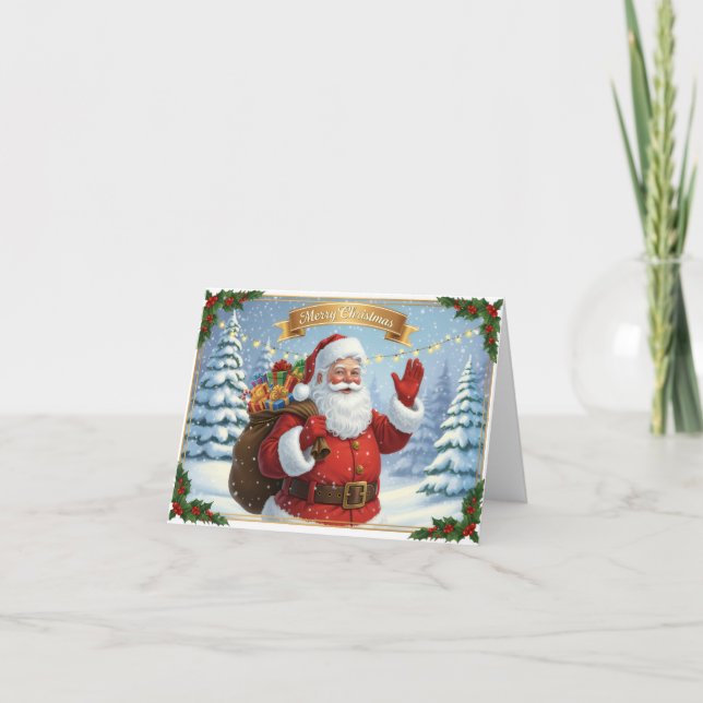 Tarjeta Clásica de Navidad de Papá Noel (Anverso)
