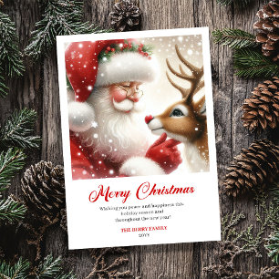 Tarjeta Clásica de Navidad de Santa Mágico con Rud