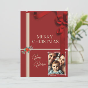Tarjeta clásica de Navidades rojos - Foto familiar