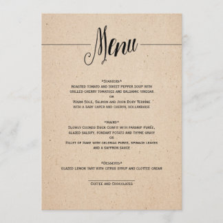 TARJETA CLÁSICA DEL MENÚ DE LA BODA