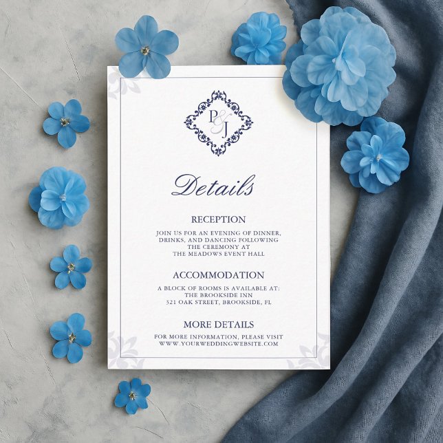 Tarjeta clásica elegante de Boda azul de la Marina (Subido por el creador)