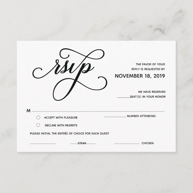 Tarjeta clásica elegante del recinto de RSVP (Anverso)