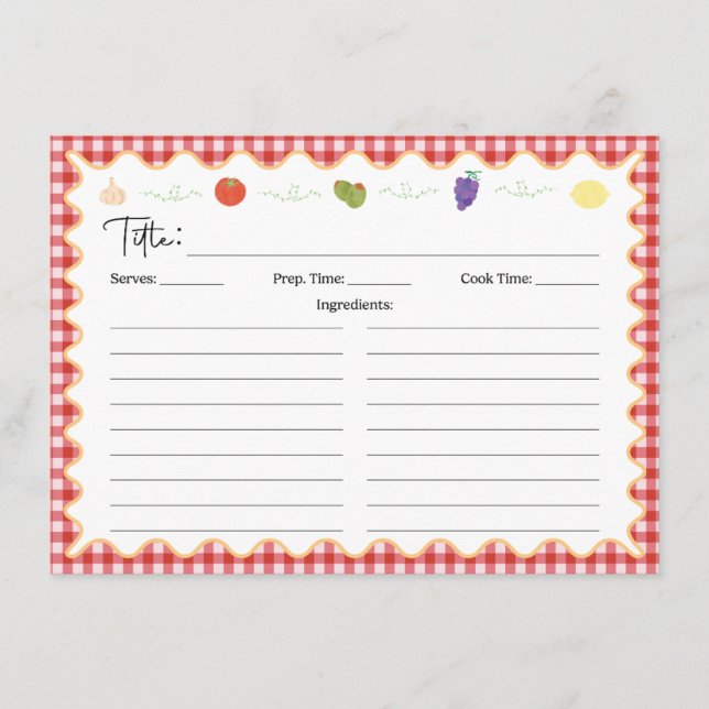 Tarjeta clásica italiana de receta de cocina (Anverso)