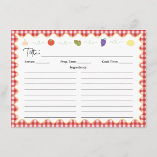 Tarjeta clásica italiana de receta de cocina