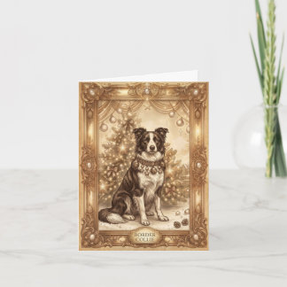 Tarjeta Clásica Vintage de Navidad con Border Coll