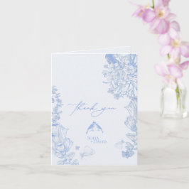 Tarjeta Clásico Azul Blanco Floral Boda Agradecimiento Fra