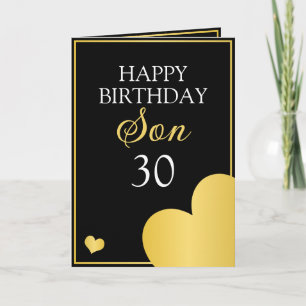 Tarjeta Clásico Black and Gold Heart Son 30 años