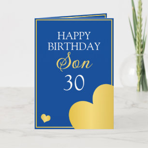Tarjeta Clásico Blue y Gold Heart Son 30 años