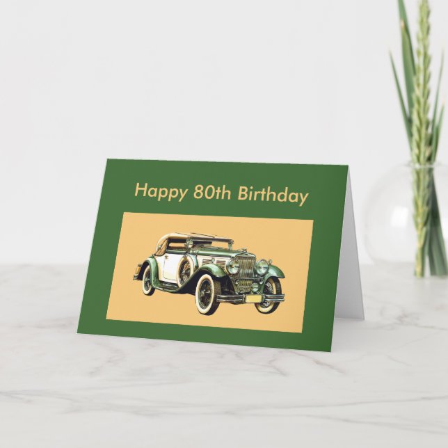 Tarjeta Clásico Coche Vintage Cumpleaños 80 (Anverso)