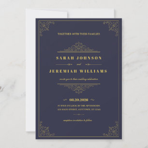 Tarjeta Clásico Elegante Formal azul marino y dorado vinta