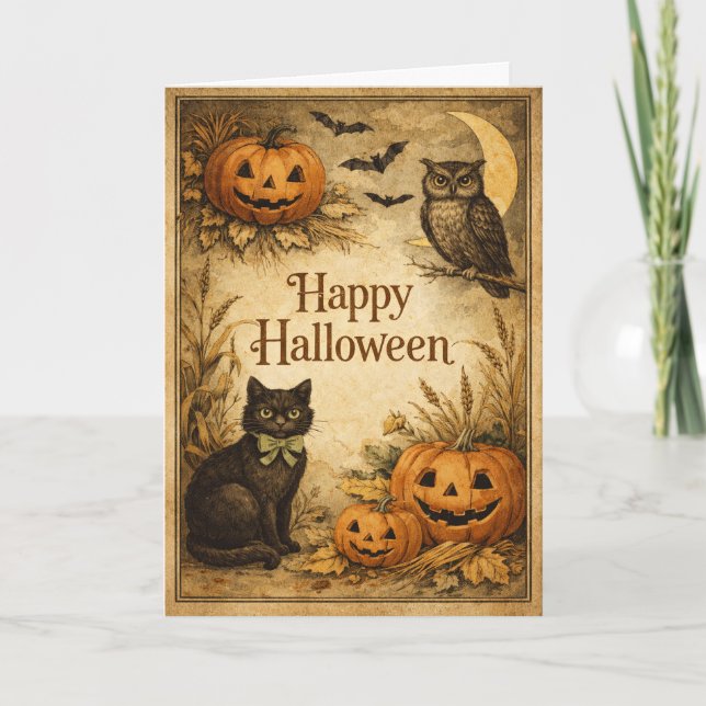 Tarjeta Clásico Otoño Vintage Cosecha Halloween (Anverso)