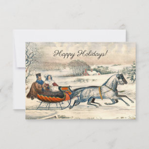 Tarjeta Clásico Paseo en Trineo 1853 Currier Ives Camino I