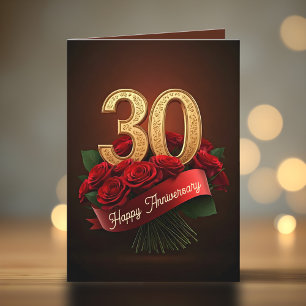 Tarjeta Clásico Romántico Roses Rojos Rojos 30 Aniversario