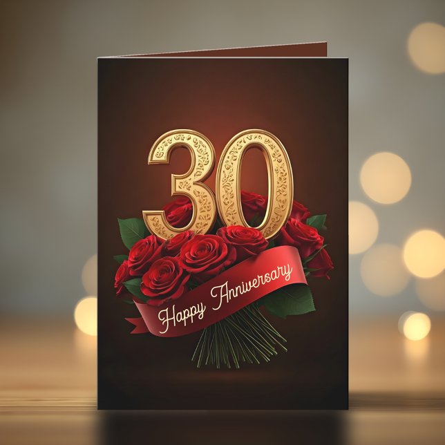 Tarjeta Clásico Romántico Roses Rojos Rojos 30 Aniversario (Subido por el creador)