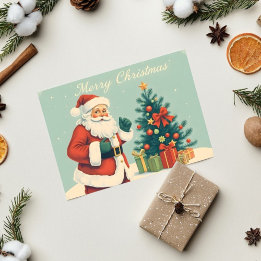 Tarjeta Clásico Santa Claus con árbol de Navidad