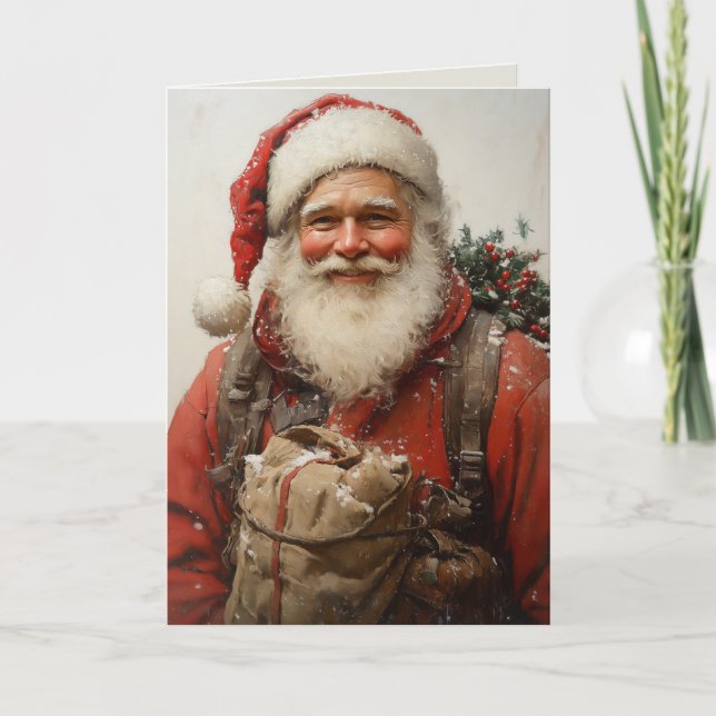 Tarjeta Clásico Santa Claus Navidades reconfortantes arte (Anverso)