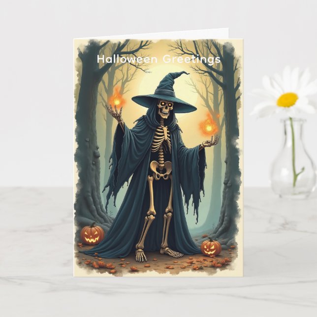 Tarjeta Clásico Skeleton Witch Halloween Greeting Vintage (Planta pequeña)