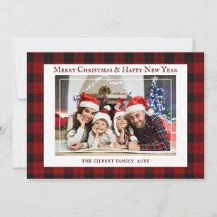 Tarjeta Clásico Tartán Rojo Navidad Foto Familiar Fiesta