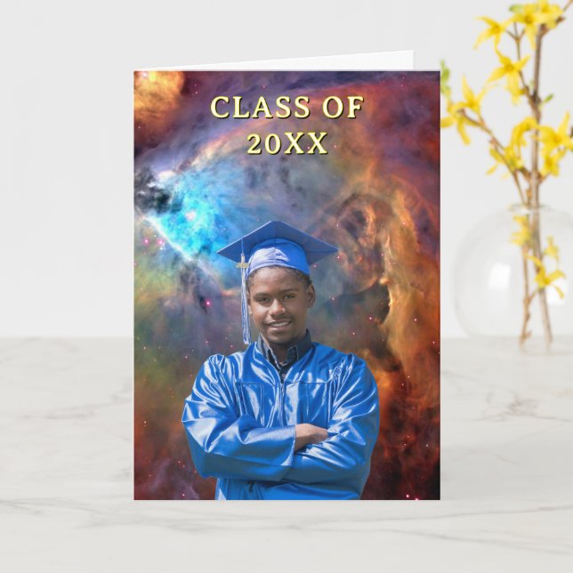 Tarjeta Class of 20XX Custom Photo Orion Nebula Graduation (flor amarilla)