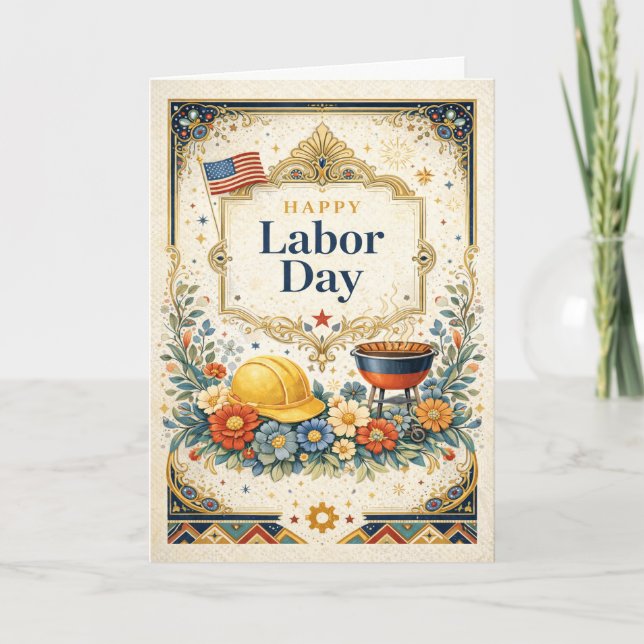 Tarjeta Classic Colorful Happy Labor Day (Anverso)