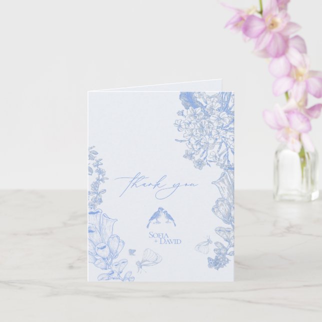 Tarjeta Classic French Blue White Floral Wedding Thank you (Orquídea)
