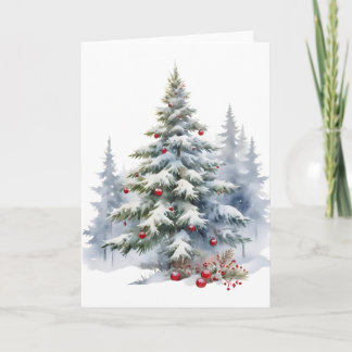 Tarjeta Classic Red Ornament Christmas Tree Card – Snowy F