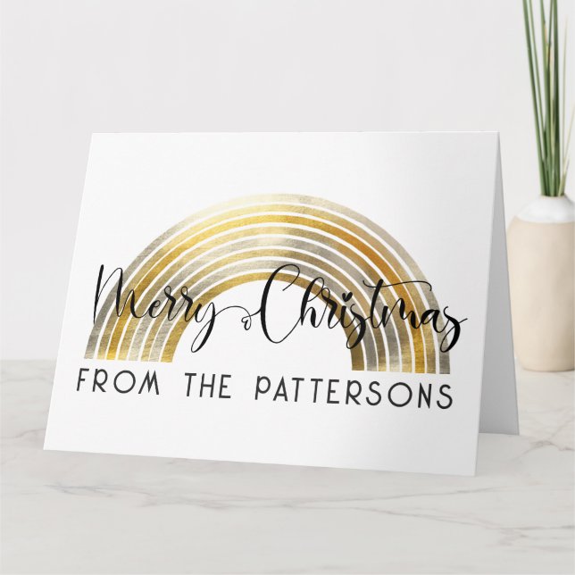 Tarjeta  Classy Golden Rainbow Family Name Merry Christmas (Anverso)