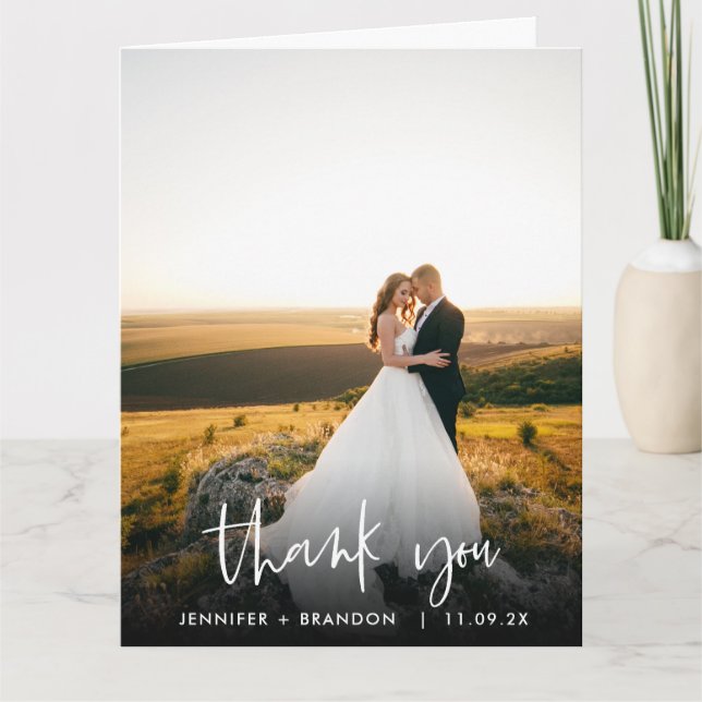Tarjeta Classy Hand Writings Gracias | Foto Boda (Anverso)