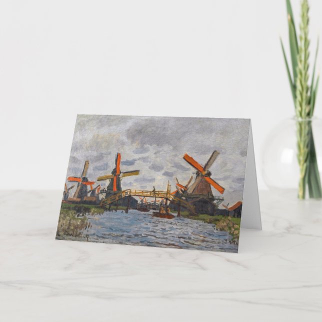 Tarjeta Claude Monet - Molinos de viento cerca de Zaandam (Anverso)