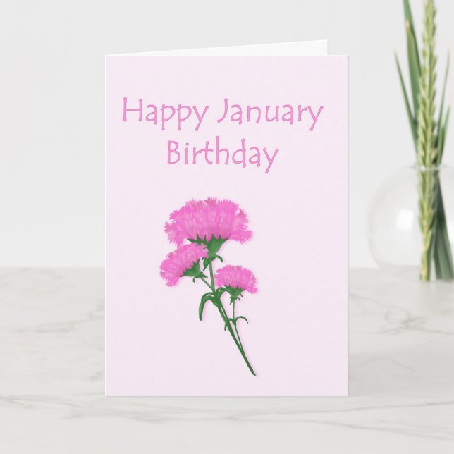 Tarjeta Claveles del cumpleaños de enero (Anverso)