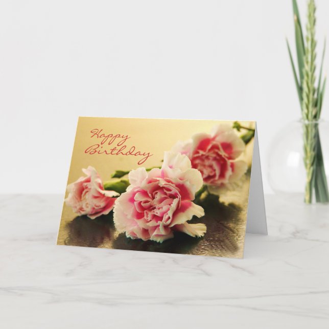 Tarjeta Claveles del rosa del feliz cumpleaños florales (Anverso)
