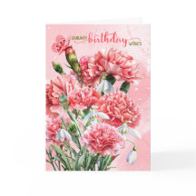 Claveles rosas de cumpleaños de enero con campanil