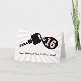 Tarjeta Claves de coche de cumpleaños rosado de 16 años Ke