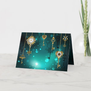 Tarjeta Claves de esqueleto antiguas sobre fondo verde