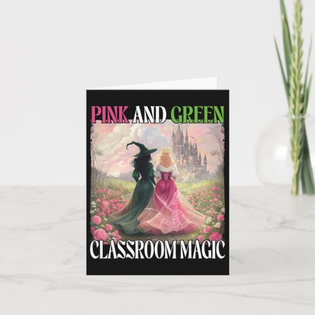 Tarjeta Clé Rosa Y Verde Magnífica Bruja Halloween Teache (Anverso)