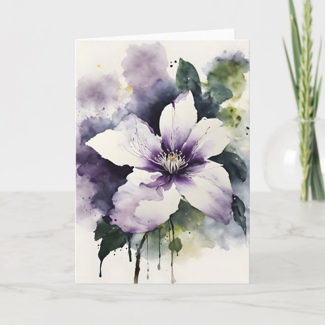Tarjeta Clematis - Watercolor flowers (Anverso)