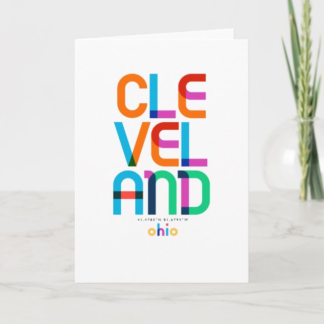 Tarjeta Cleveland Ohio Mid Century, Pop Art, (Anverso)