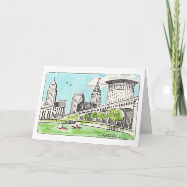 Tarjeta Cleveland Skyline plegado Notecard (Anverso)