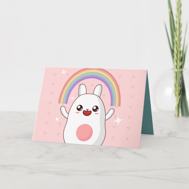 Tarjeta Clísico arcoiris de Kawaii (Anverso)