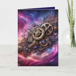 Tarjeta Clockwork industrial Steampunk Purple and Pink