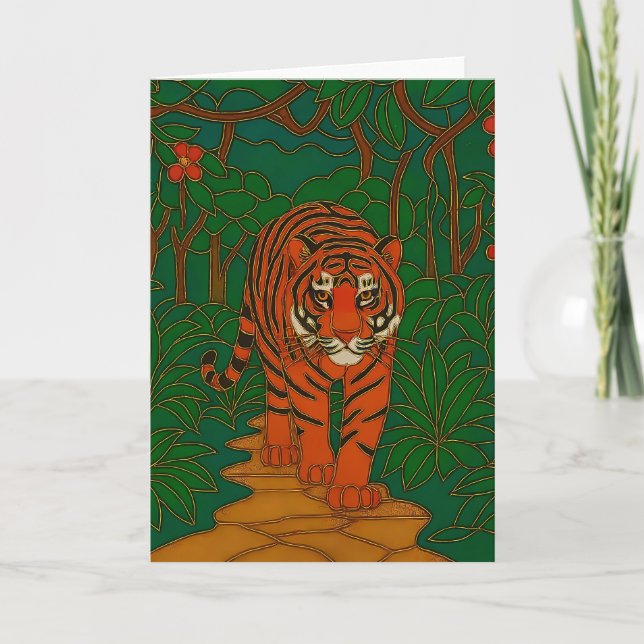Tarjeta Cloisonne Art Tiger on the Jungle Path (Anverso)