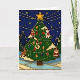 Tarjeta Cloisonne Art Whimsical Forest Classic Christmas 
