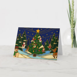 Tarjeta Cloisonne Art Whimsical Forest Classic Christmas 