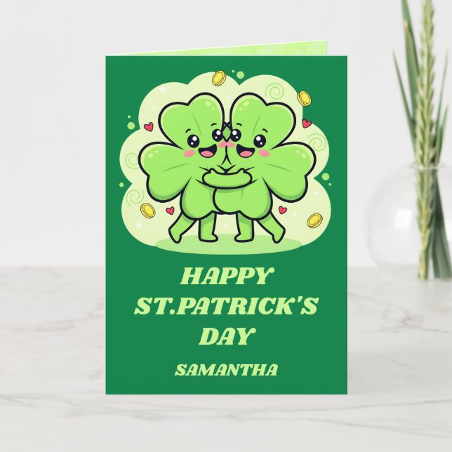 Tarjeta Clover Cuddles St. Patrick’s Day Card (Anverso)