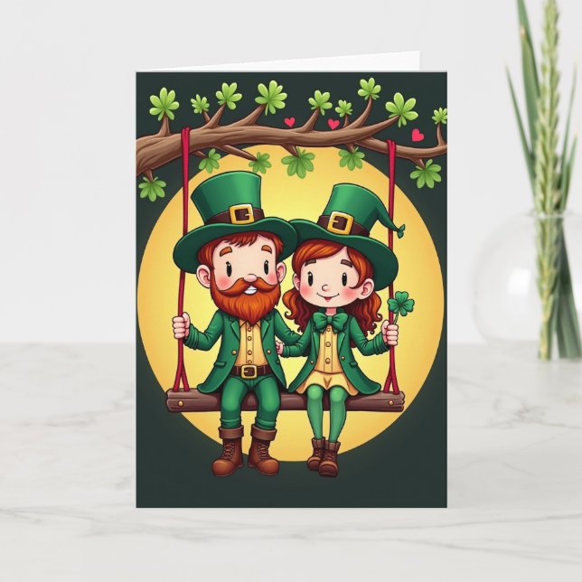 Tarjeta Clover Hearts Leprechaun Love Card (Anverso)