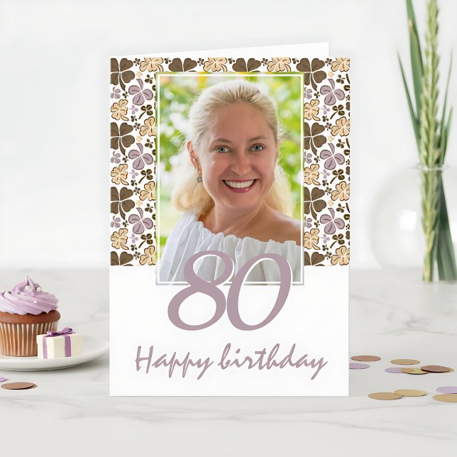 Tarjeta Clover Shamrock Pattern 80th Birthday Photo (Subido por el creador)